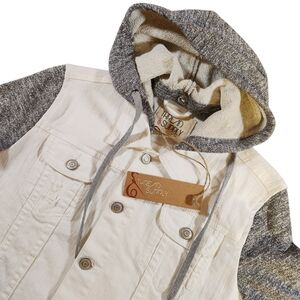 Thread and Supply Women’s Size L White Jean Jacket Fleece Arms & Detachable Hood